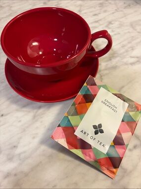 Red Ceramic Teacup and Saucer - Accessory